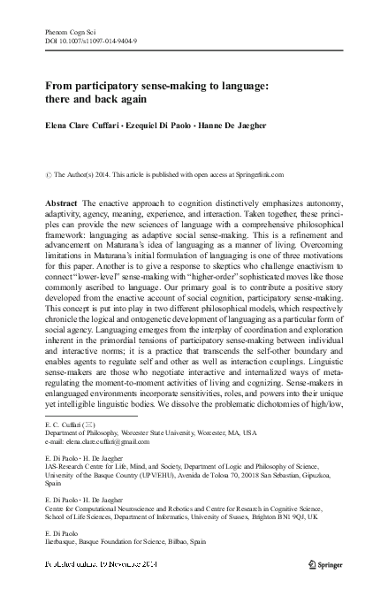 (PDF) From participatory sense-making to language: There and back again,
