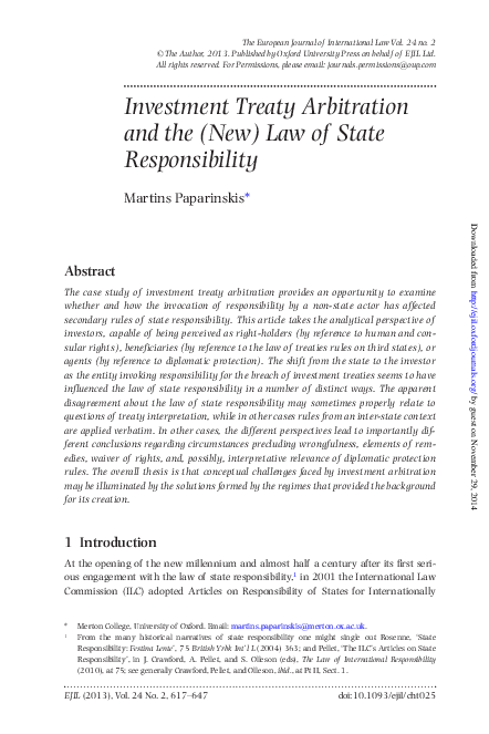 (PDF) Investment Treaty Arbitration and the (New) Law of State ...