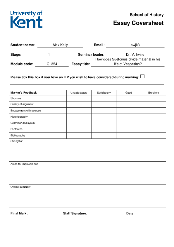 (DOC) How does Suetonius divide material in his life of Vespasian