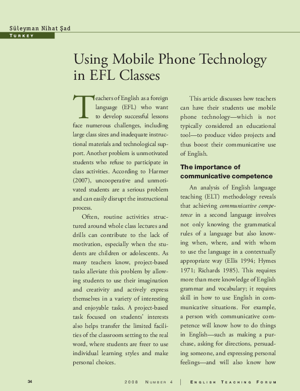 Using Mobile Phone Technology in EFL Classes