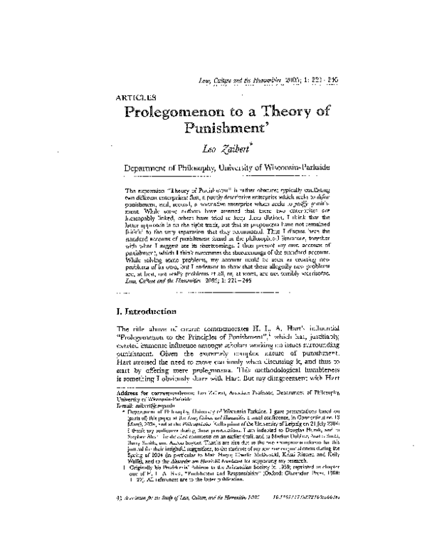 (PDF) Prolegomenon to a Theory of Punishment