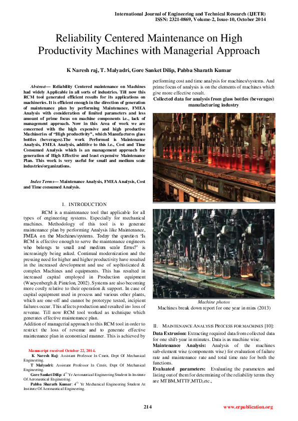 (PDF) Reliability Centered Maintenance on High Productivity Machines ...
