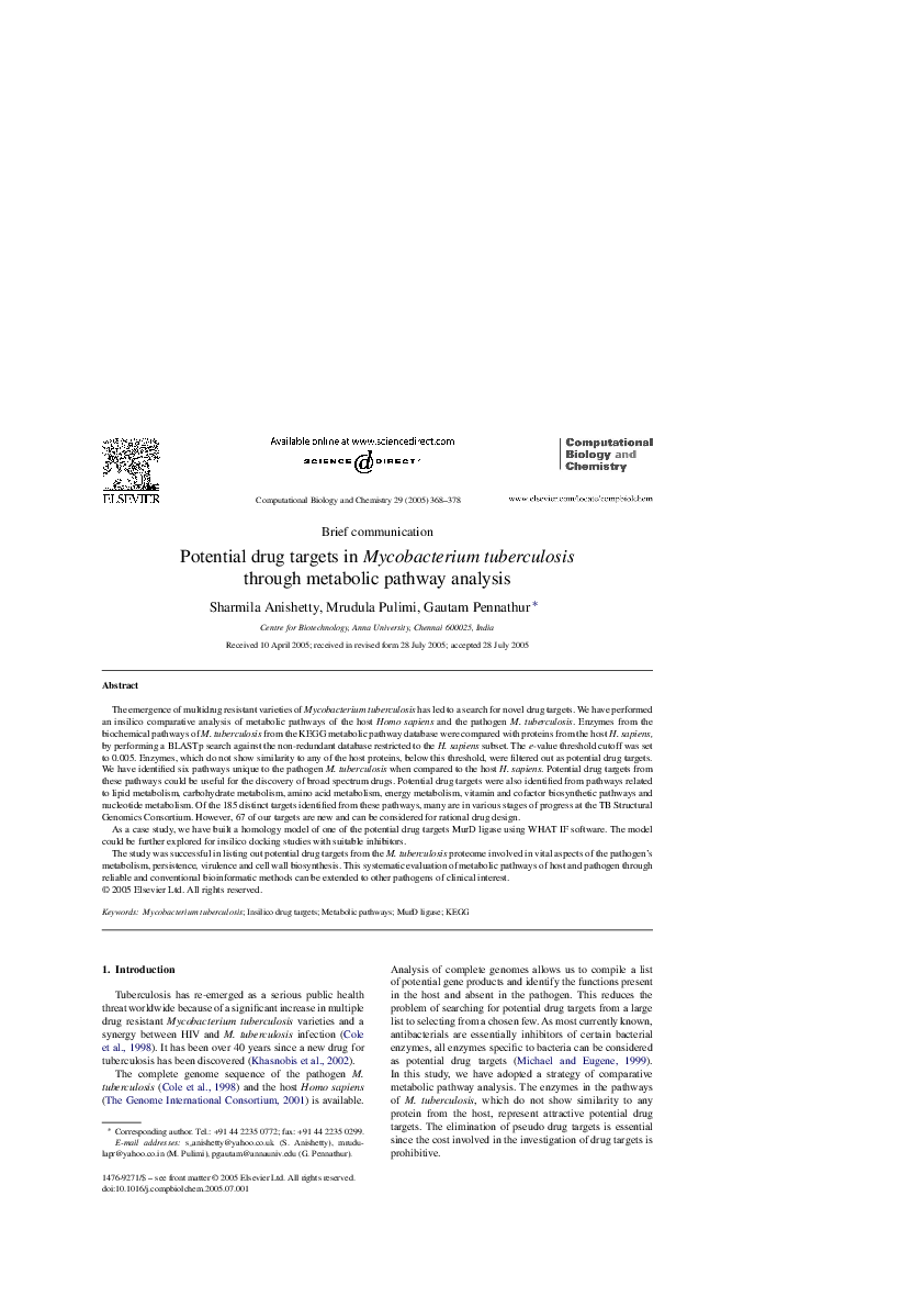 (PDF) Potential drug targets in Mycobacterium tuberculosis through ...