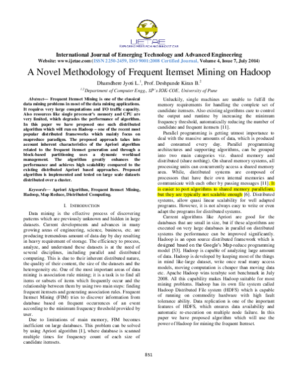 (PDF) A Novel Methodology of Frequent Itemset Mining on Hadoop