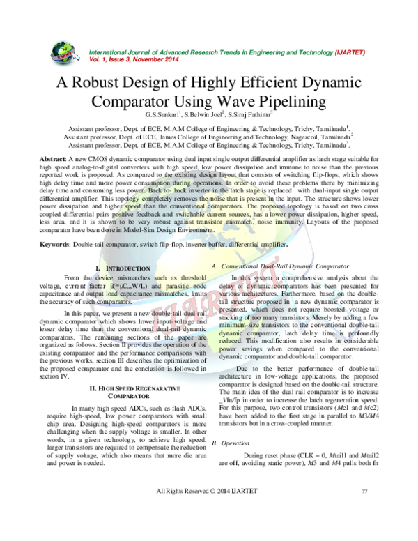 (PDF) A Robust Design of Highly Efficient Dynamic Comparator Using Wave ...