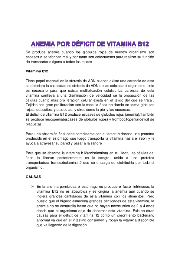 anemia por deficit vitamina b12 tratamiento