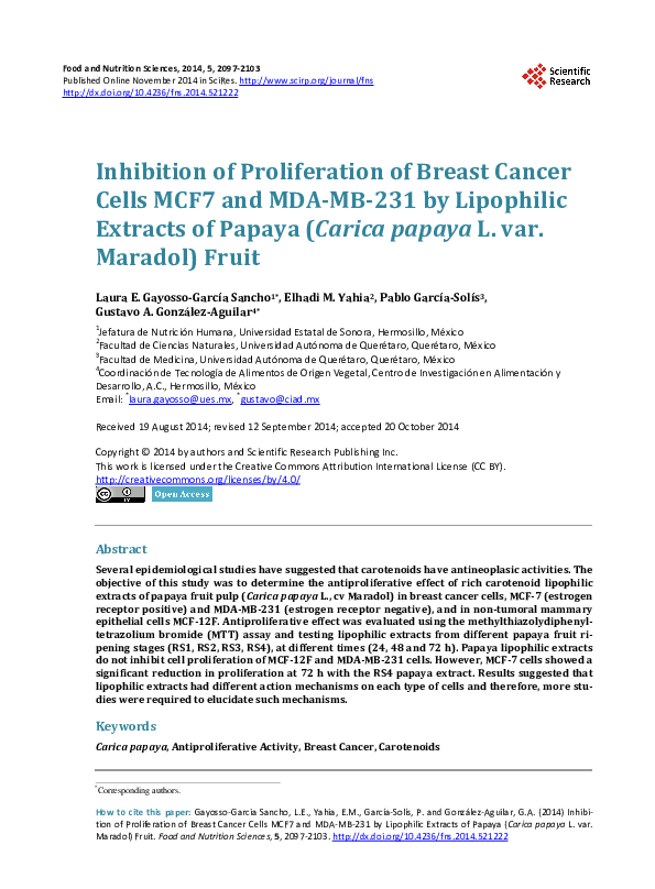 (PDF) Inhibition of Proliferation of Breast Cancer Cells MCF7 and MDA ...