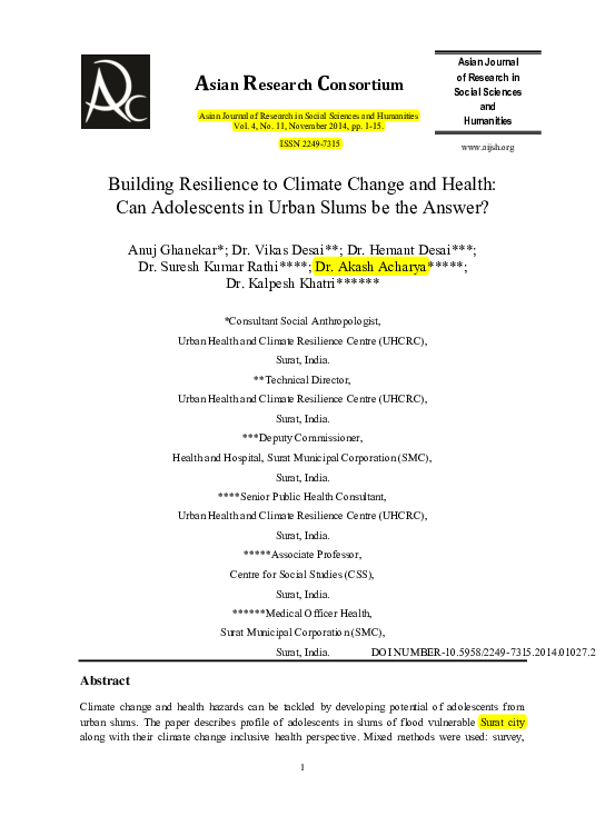 (PDF) Building Resilience to Climate Change and Health: Can Adolescents ...