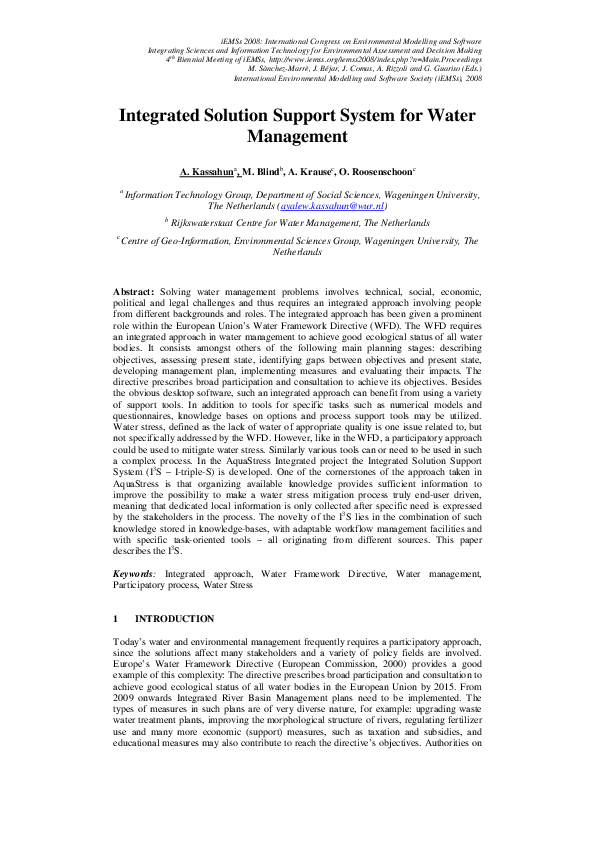 (PDF) Integrated Solution Support System for Water Management