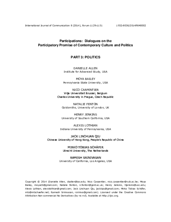 (PDF) Participations: Dialogues on the Participatory Promise of ...