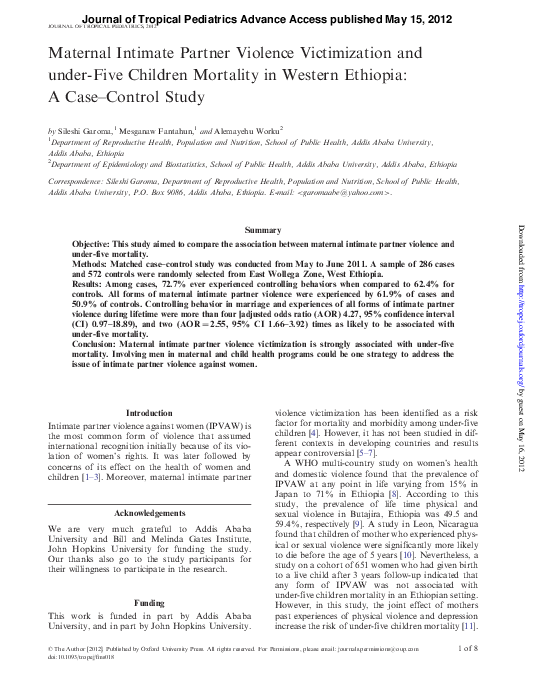 (PDF) Maternal Intimate Partner Violence Victimization and under-Five ...