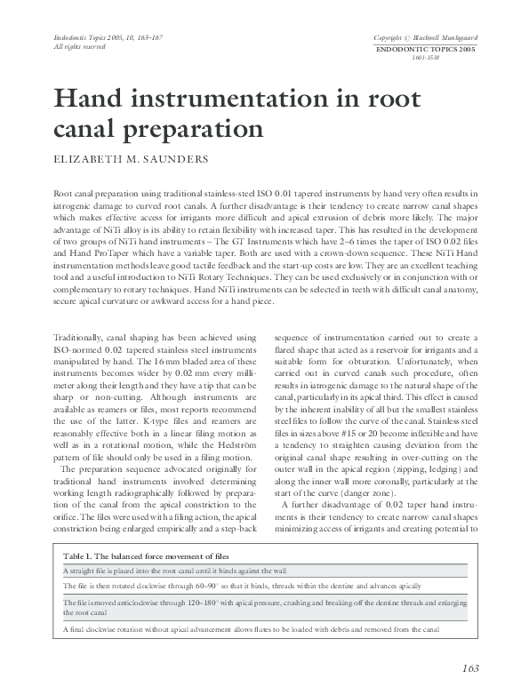 (PDF) Hand instrumentation in root canal preparation