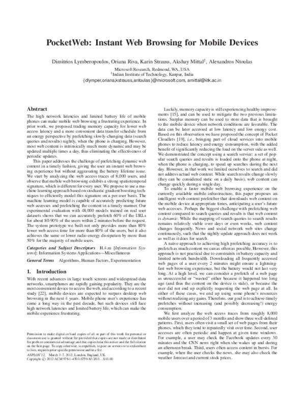 (PDF) PocketWeb: instant web browsing for mobile devices
