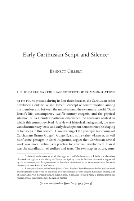 (PDF) Early Carthusian Script and Silence