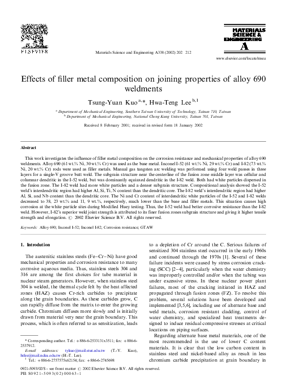 (PDF) Effects of filler metal composition on joining properties of