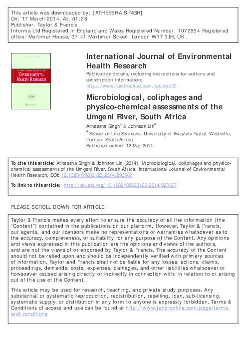 Pdf Microbiological Coliphages And Physico Chemical Assessments