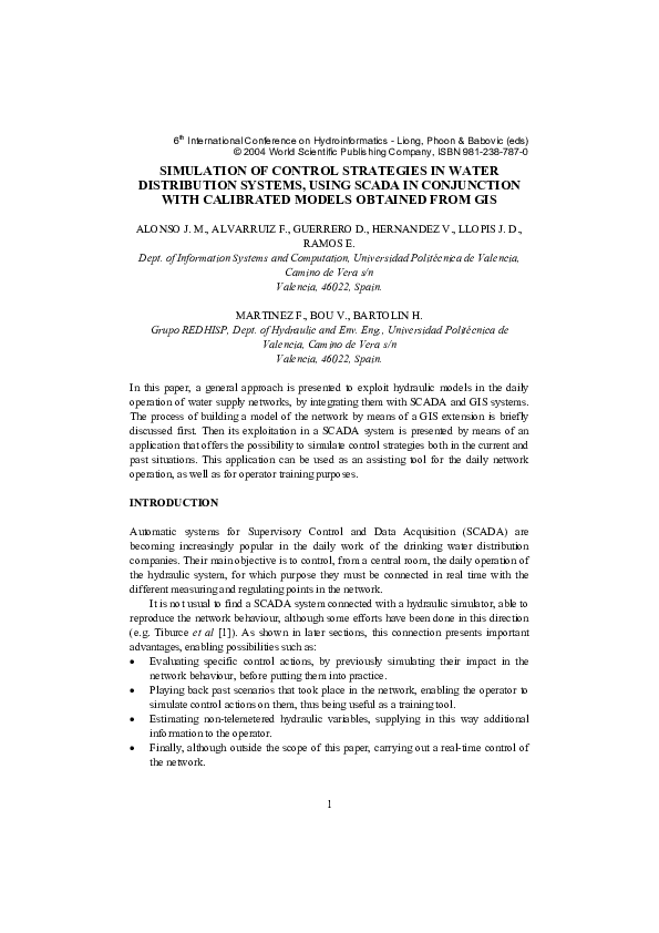 (PDF) Efficient Water Distribution System Using Supervisory Control and