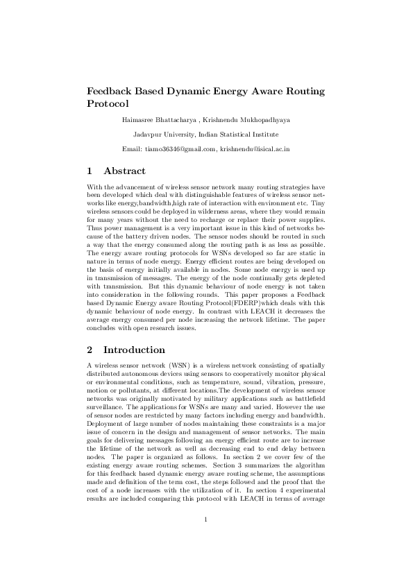 (PDF) Feedback Based Dynamic Energy Aware Routing Protocol