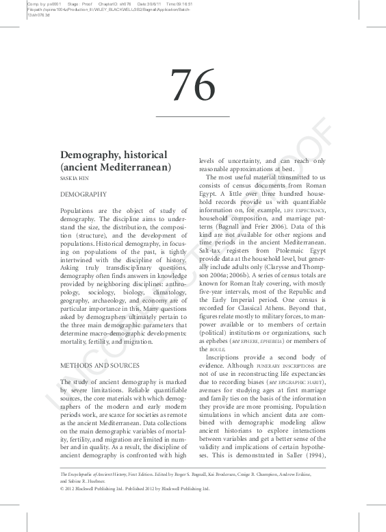 (PDF) Historical demography (ancient) Saskia Hin Academia.edu