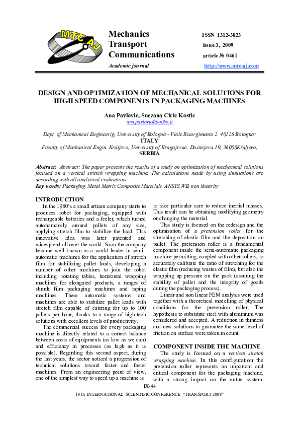 (PDF) DESIGN AND OPTIMIZATION OF MECHANICAL SOLUTIONS FOR HIGH SPEED ...