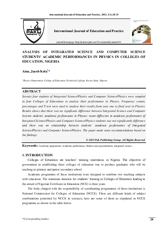 (PDF) ANALYSIS OF INTEGRATED SCIENCE AND COMPUTER SCIENCE STUDENTS ...