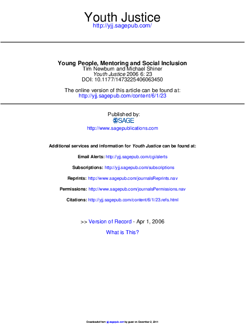 (PDF) Young People, Mentoring and Social Inclusion
