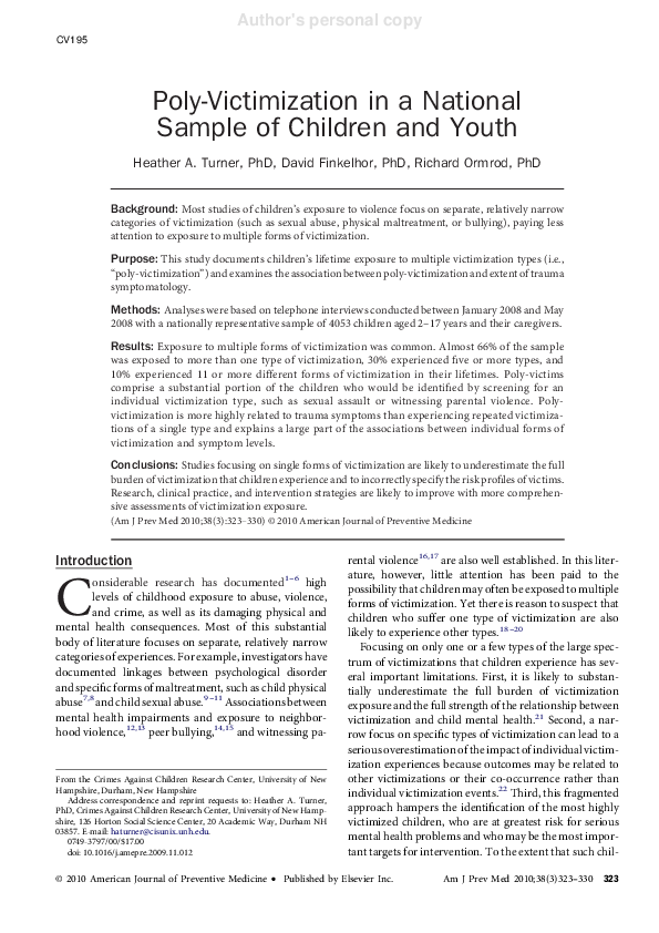 (PDF) Poly-victimization in a national sample of children & youth