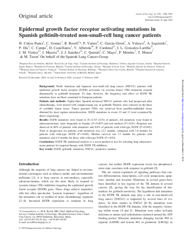 (PDF) Epidermal growth factor receptor activating mutations in Spanish ...