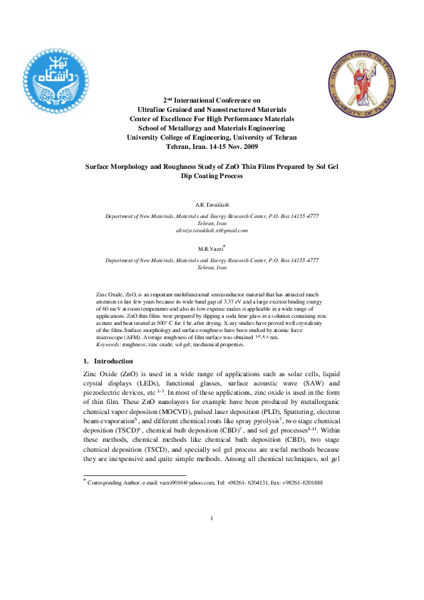 (PDF) Synthesis and Properties of ZnO/Al Thin Films Prepared by Dip