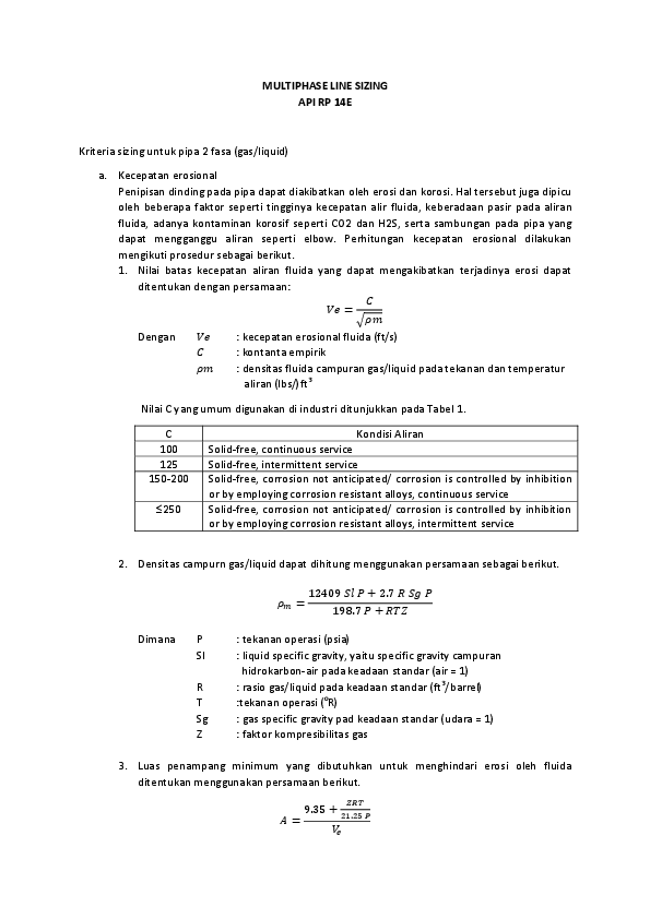  doc multiphase line sizing api rp 14e
