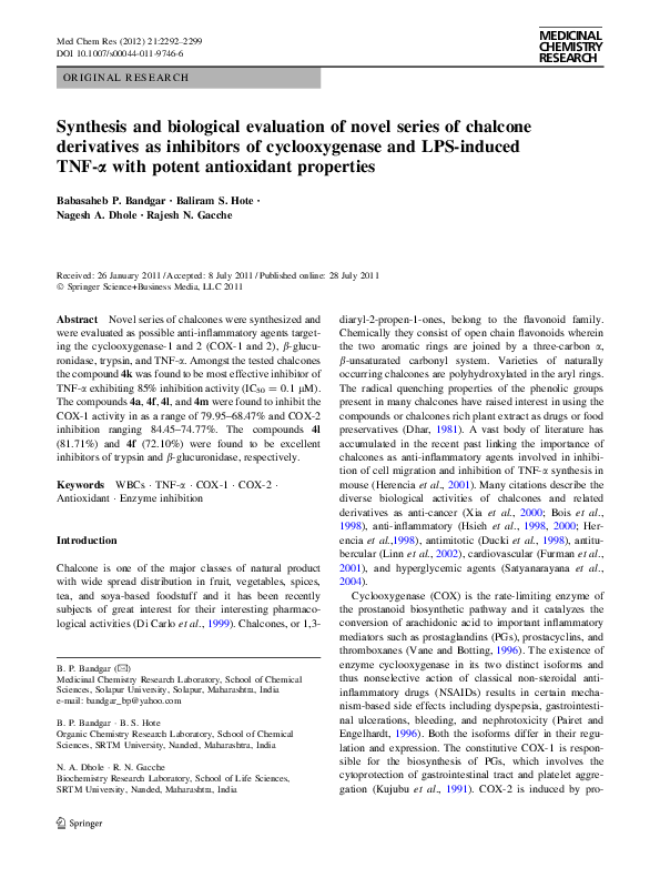 (PDF) Synthesis and biological evaluation of novel series of chalcone ...