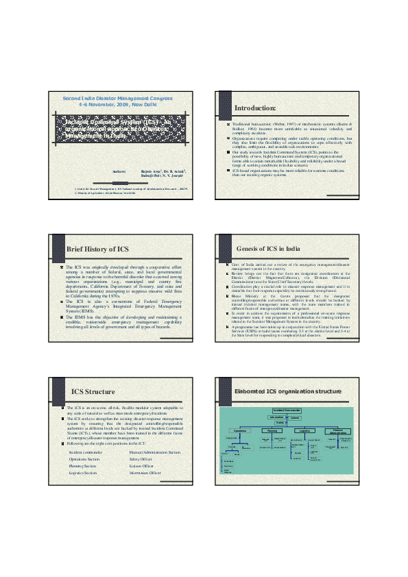 Pdf Incident Command System Ics An Organizational Approach To Disaster Management In India Pdf Incident Command System Ics An Organizational Approach To Disaster Management In India