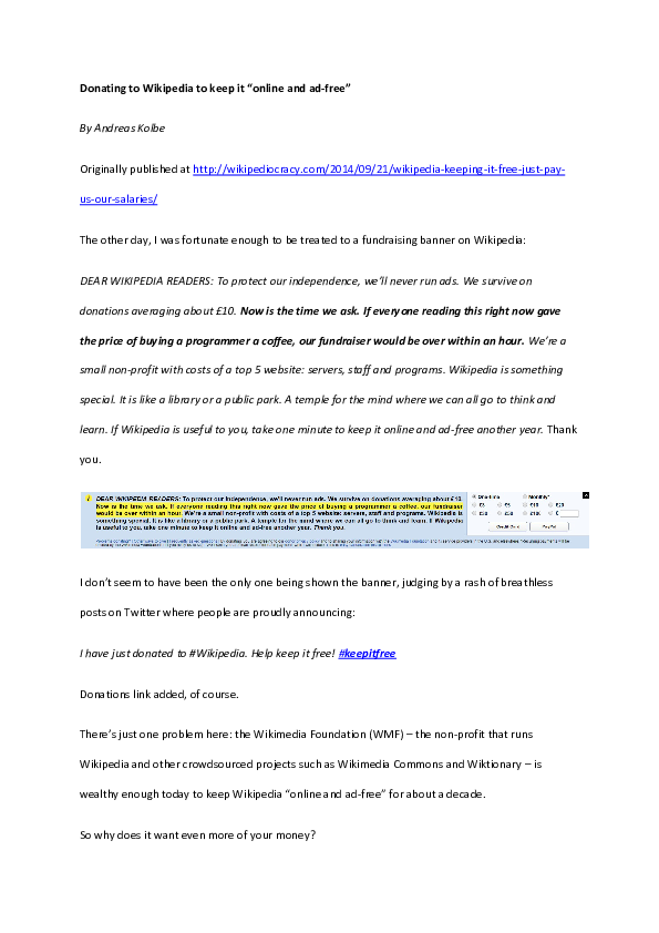 Pdf Donating To Wikipedia To Keep It Online And Ad Free