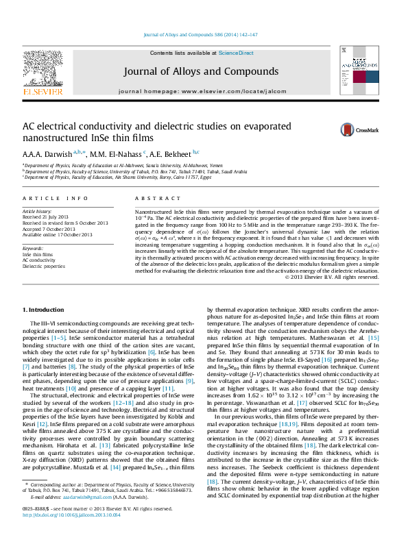 (PDF) AC electrical conductivity and dielectric studies on evaporated ...