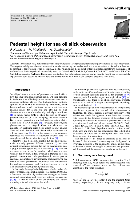 (PDF) Pedestal height for sea oil slick observation