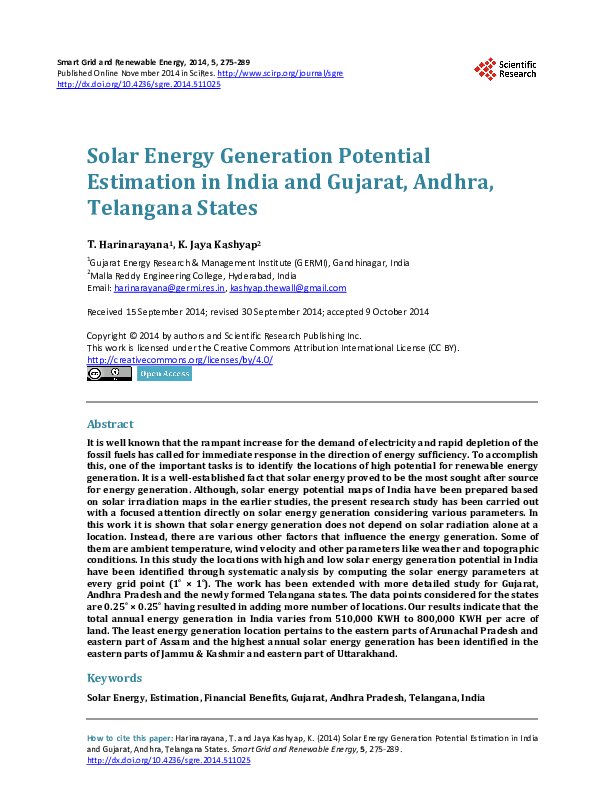 (PDF) Solar Energy Generation Potential Estimation in India and Gujarat ...
