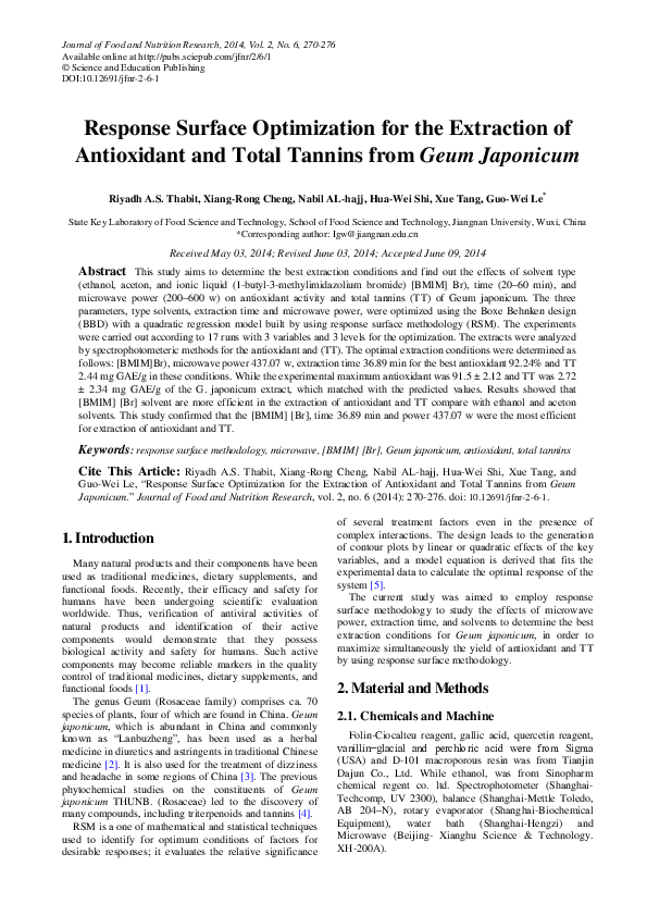 (PDF) Response Surface Optimization for the Extraction of Antioxidant ...