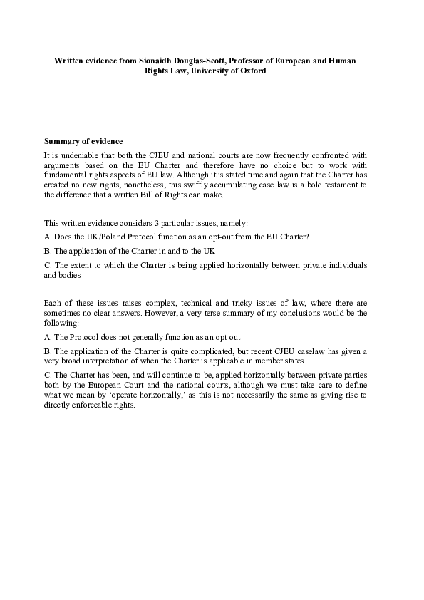 (PDF) Application of the Charter of Fundamental Rights in the UK ...