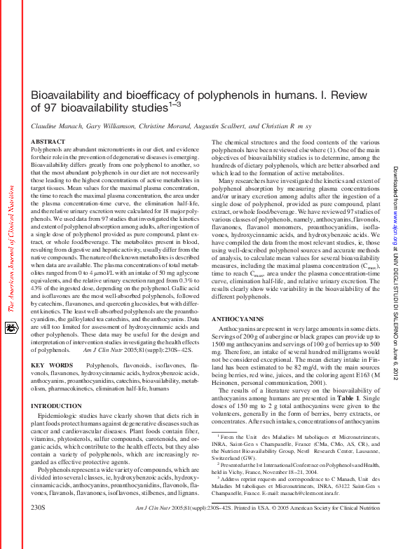 (PDF) Bioavailability and bioefficacy of polyphenols in humans. I ...