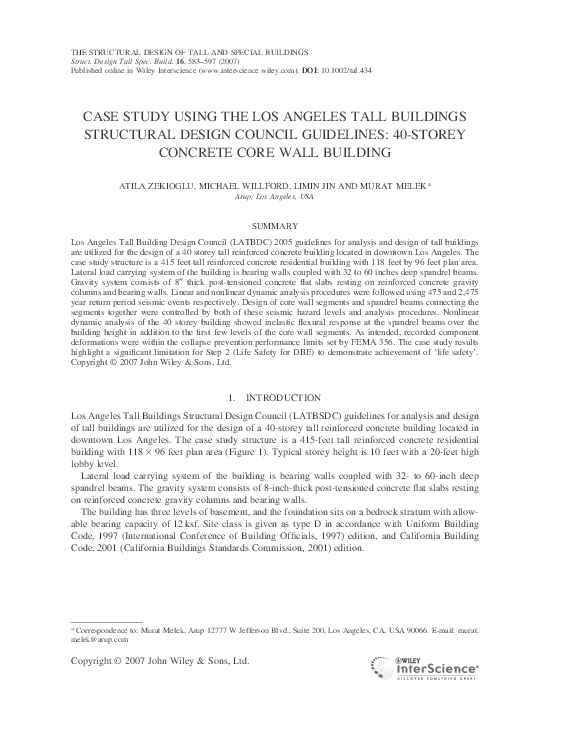 (PDF) CASE STUDY USING THE LOS ANGELES TALL BUILDINGS STRUCTURAL DESIGN