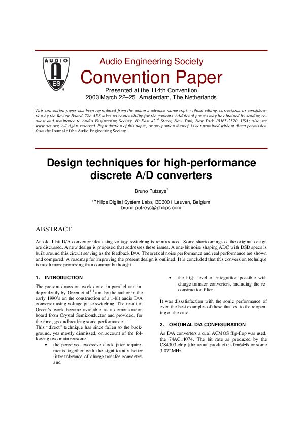 (PDF) Audio Engineering Society Convention Paper Design techniques for
