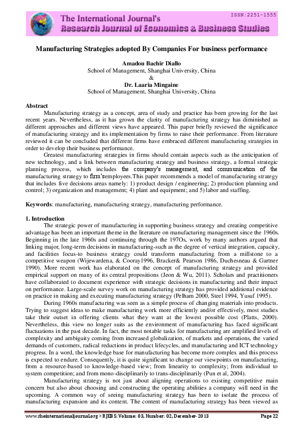 (PDF) Manufacturing Strategies adopted By Companies For business ...
