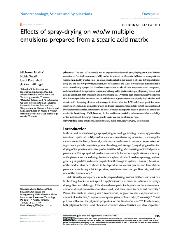 (PDF) Effects of Spray Drying on W/O/W Multiple Emulsions Prepared from