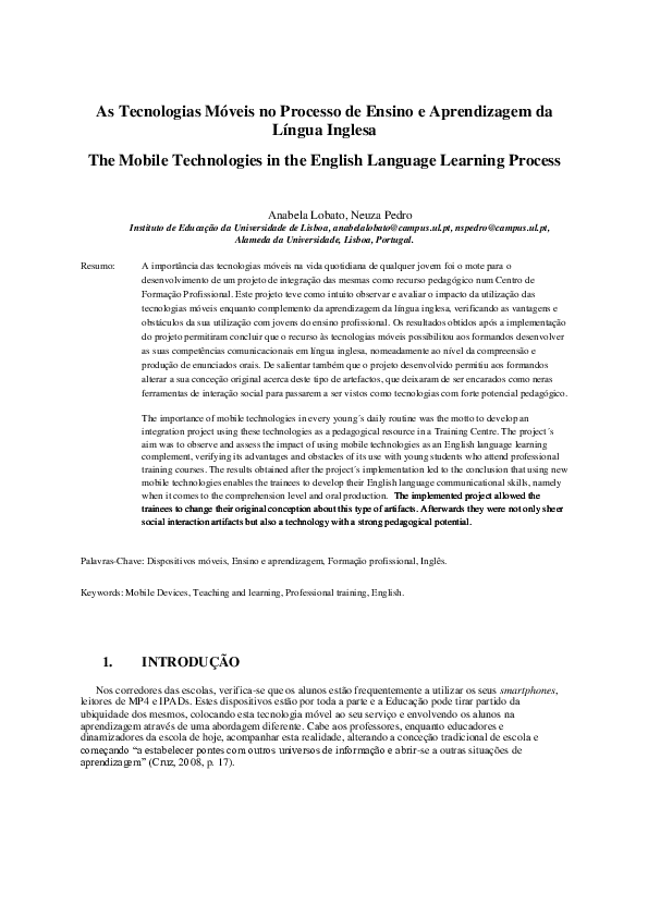 (PDF) The Mobile Technologies in the English Language Learning Process