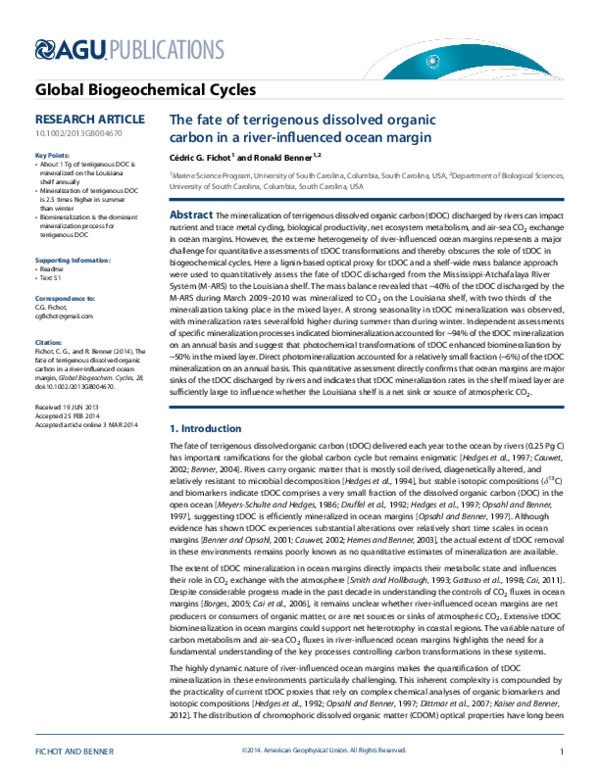 (PDF) The fate of terrigenous dissolved organic carbon in a river ...