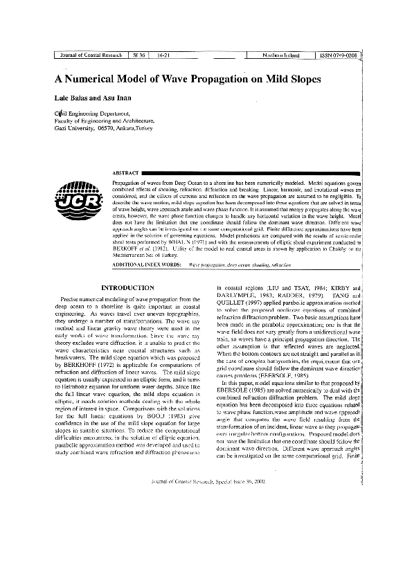 (PDF) A numerical model of wave propagation on mild slopes