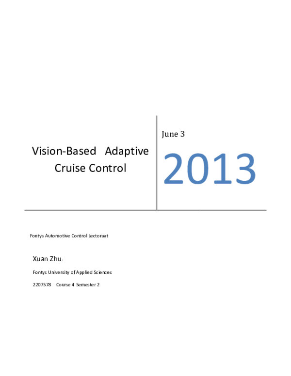 (DOC) Vision Based Adaptive Cruise Control Xuan Zhu 2207578
