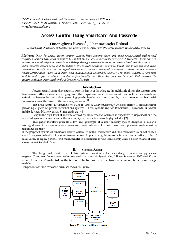 (PDF) Access Control Using Smartcard And Passcode
