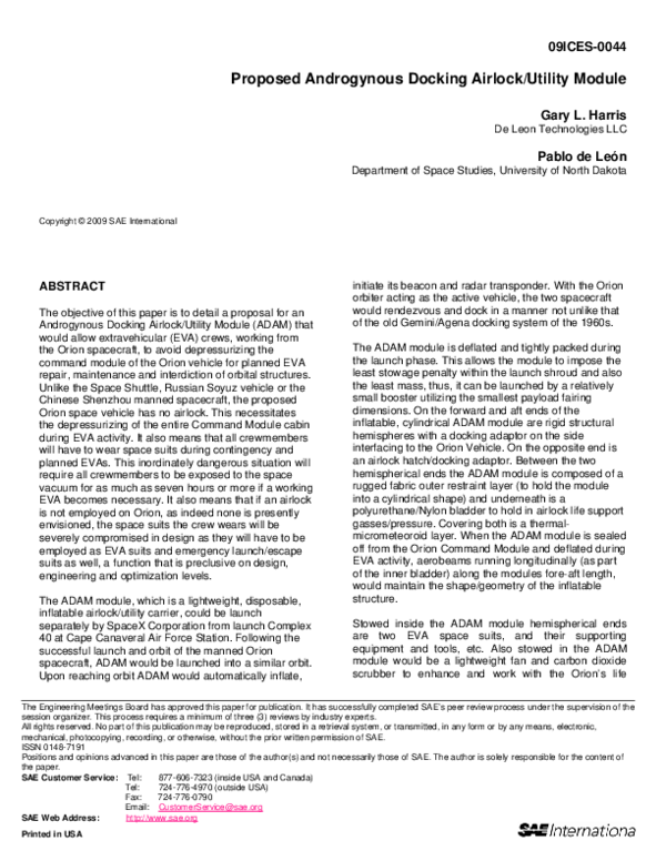 (PDF) Proposed Androgynous Docking Airlock/Utility Module