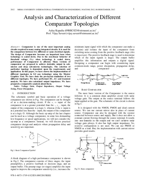 (DOC) Analysis and Characterization of Different Comparator Topologies